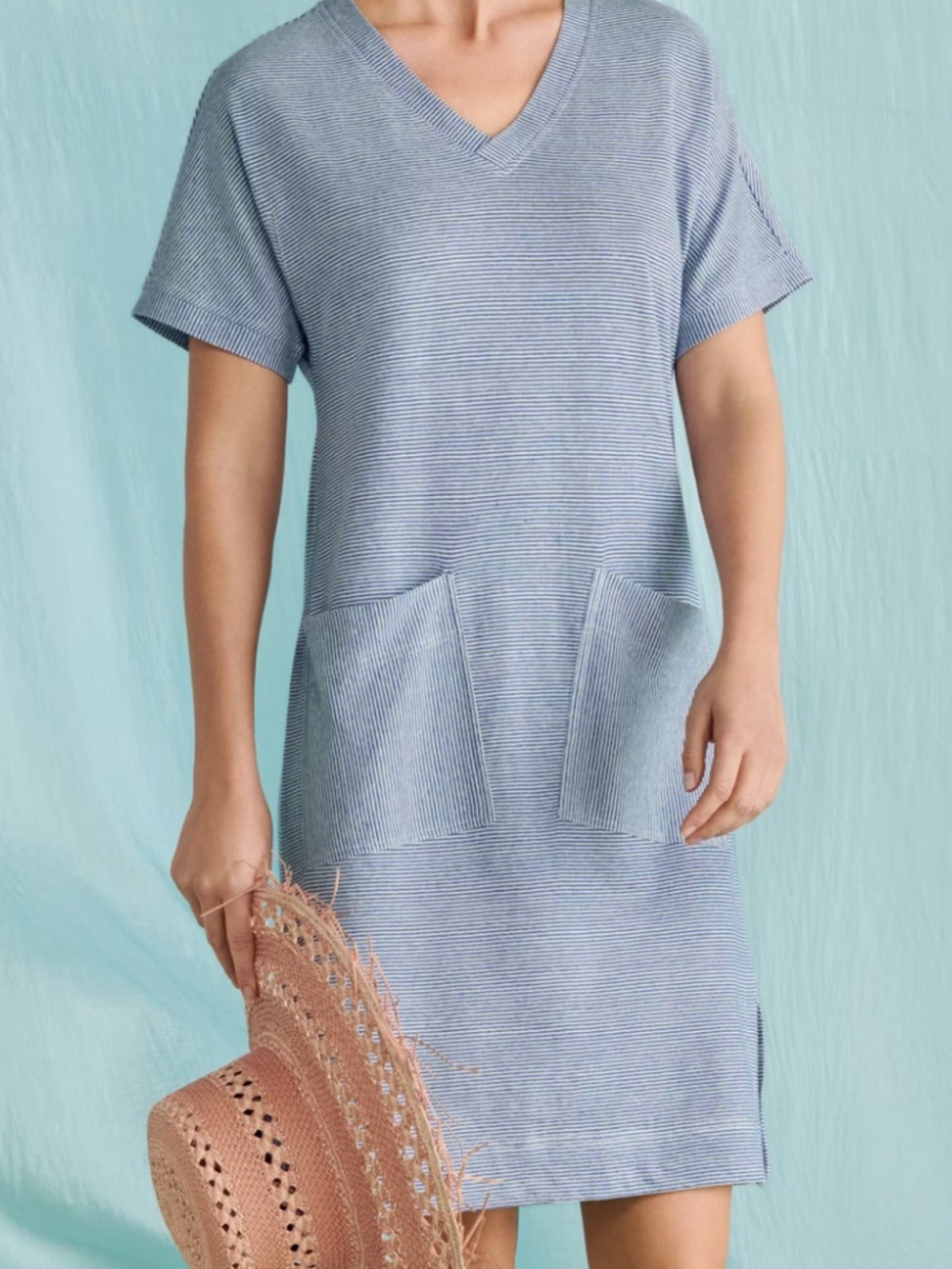 Poetry Navy and White Striped Linen Cotton Dress Size 16